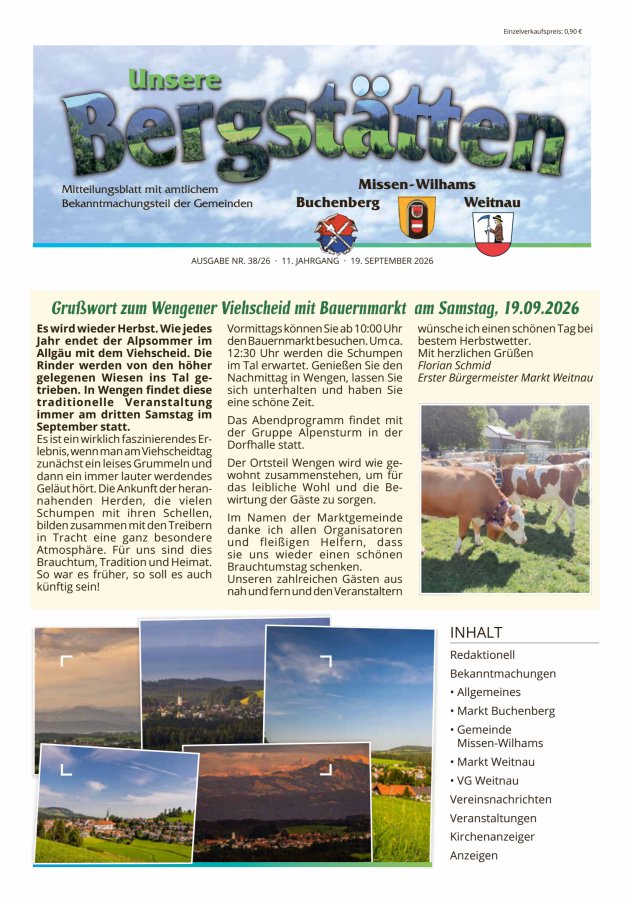 Unsere Bergstätten Mitteilungsblatt mit amtlichem Bekanntmachungsteil Titelblatt 38/2026