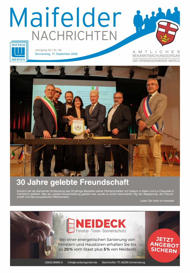 Maifelder Nachrichten - Wochenzeitung der Verbandsgemeinde Maifeld Titelblatt 38/2026