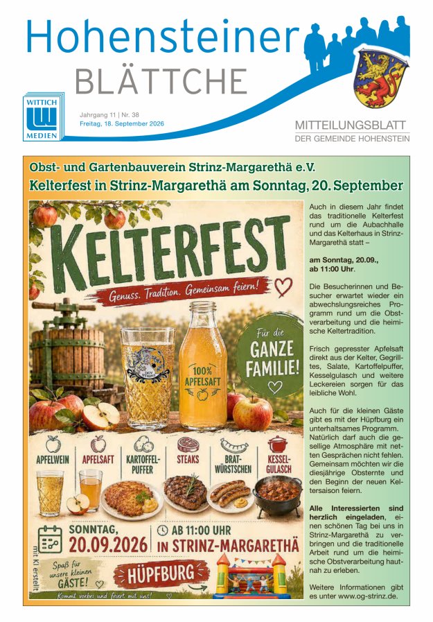 Hohensteiner Blättche Titelblatt 38/2026