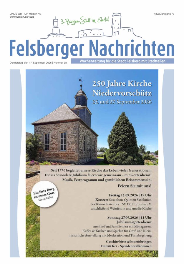 Felsberger Nachrichten Titelblatt 38/2026