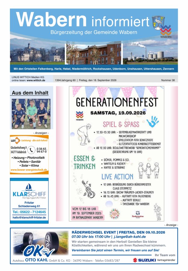 Wabern informiert Titelblatt 38/2026