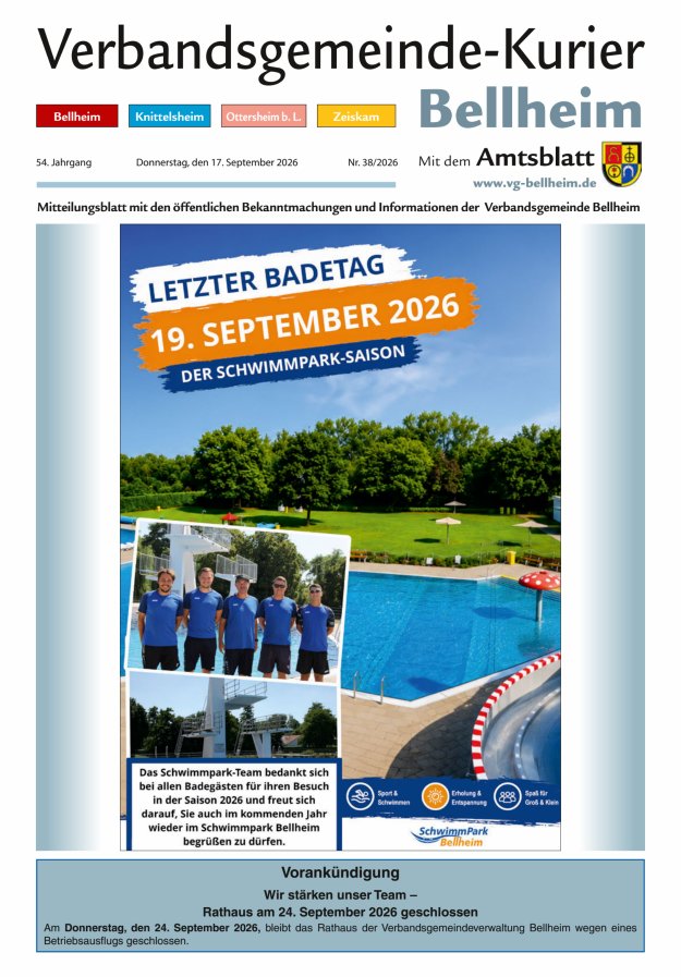 Verbandsgemeinde-Kurier Bellheim Titelblatt 38/2026