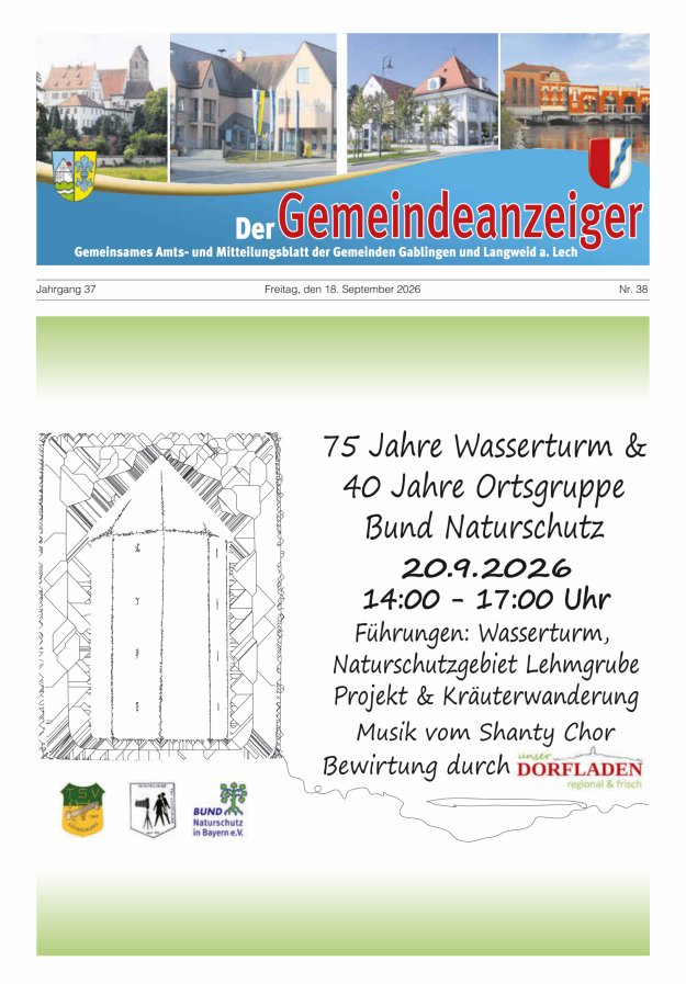 Der Gemeindeanzeiger - Gablingen Langweid Titelblatt 38/2026