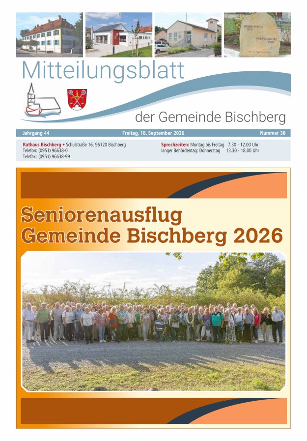Mitteilungsblatt der Gemeinde Bischberg Titelblatt 38/2026
