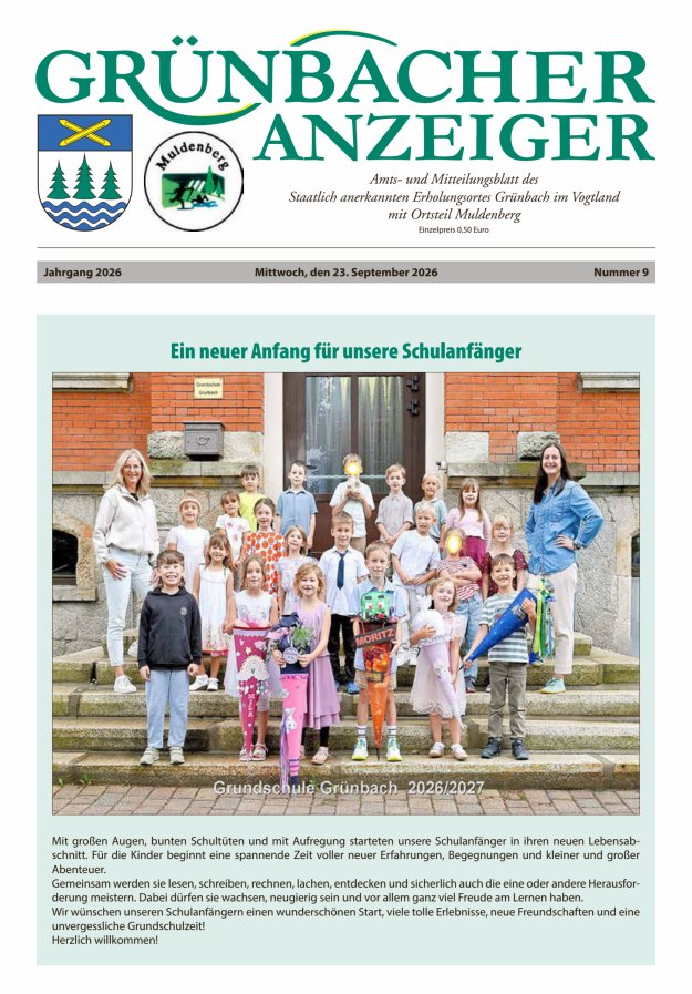 Grünbacher Anzeiger - Amts- und Mitteilungsblatt Titelblatt 09/2026