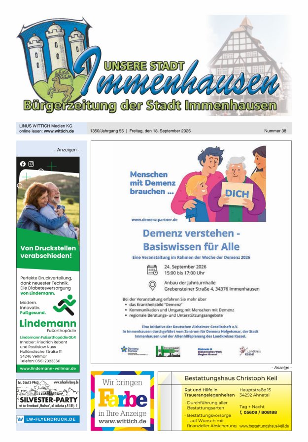 Unsere Stadt Immenhausen Titelblatt 38/2026
