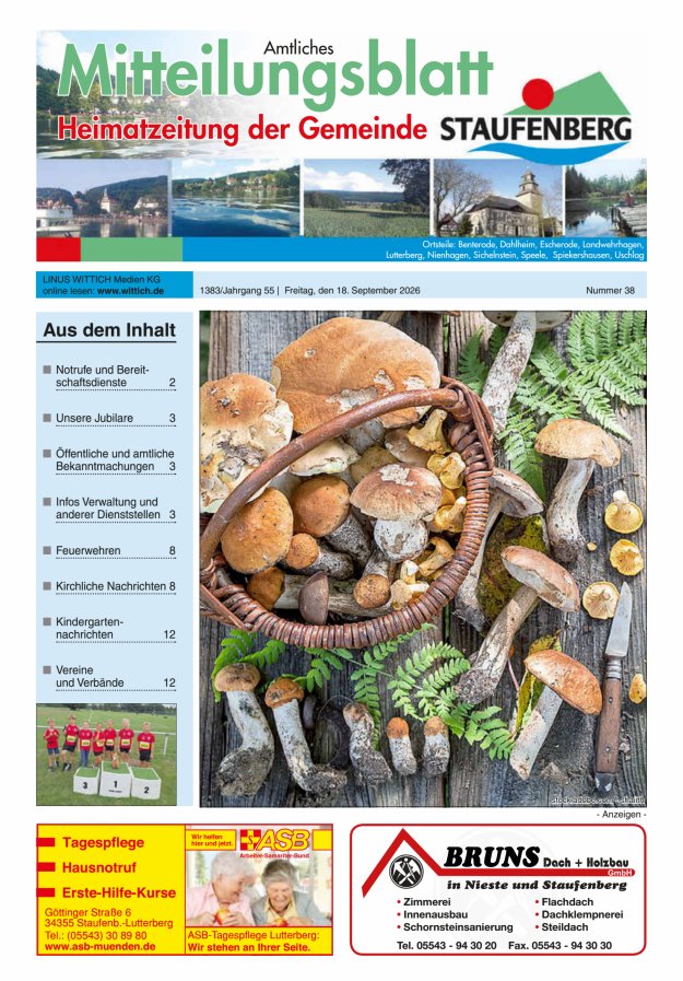 Heimatzeitung der Gemeinde Staufenberg Titelblatt 38/2026