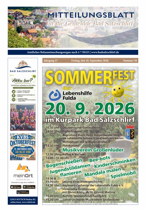 Amtliches Bekanntmachungsorgan der Gemeinde Bad Salzschlirf Titelblatt 38/2026