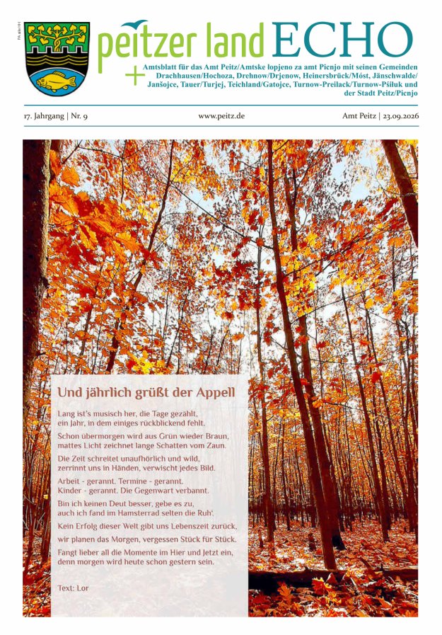Peitzer LandEcho - Beilage: Amtsblatt für das Amt Peitz mit seinen Gemeinden Titelblatt 09/2026