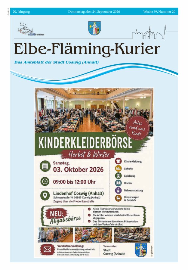 Elbe-Fläming-Kurier Das Amtsblatt der Stadt Coswig (Anhalt) Titelblatt 20/2026