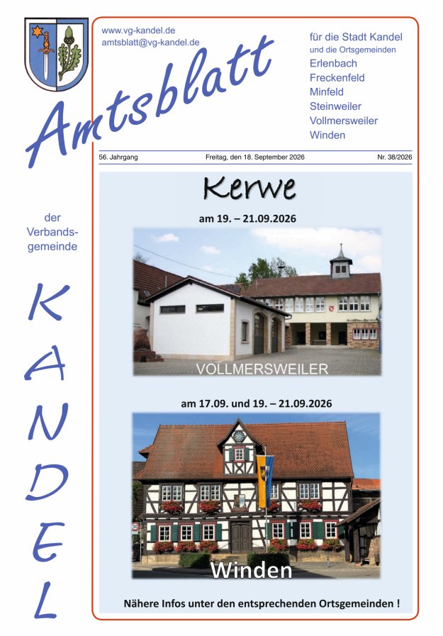 Amtsblatt VG Kandel Titelblatt 38/2026