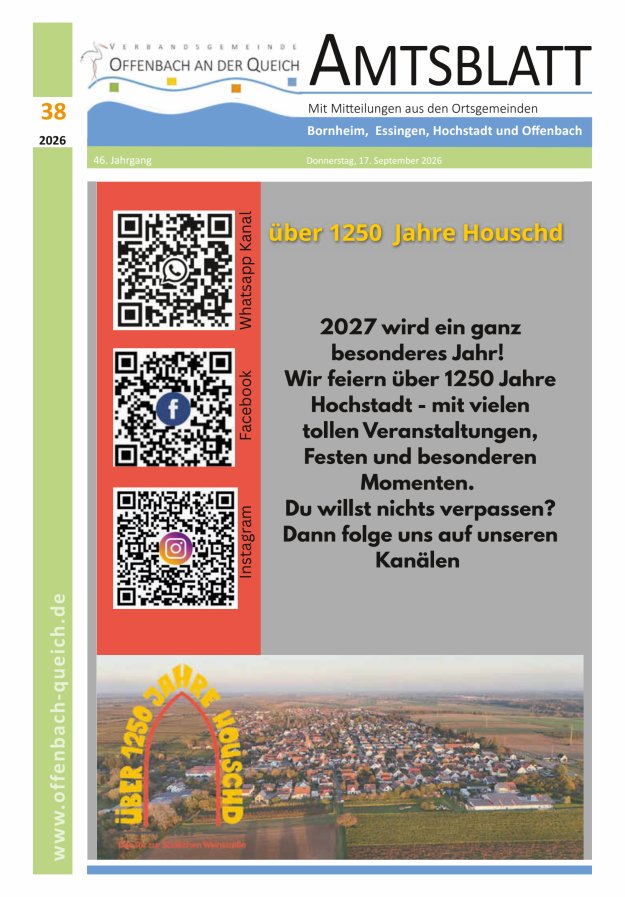 Amtsblatt VG Offenbach an der Queich Titelblatt 38/2026