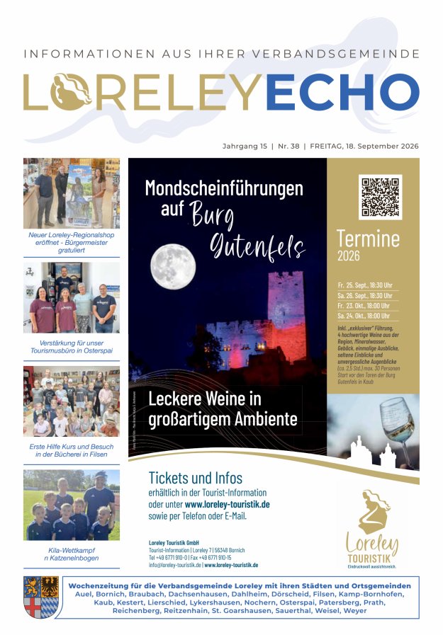 Loreley-Echo - Mitteilungsblatt der Verbandsgemeinde Loreley Titelblatt 38/2026