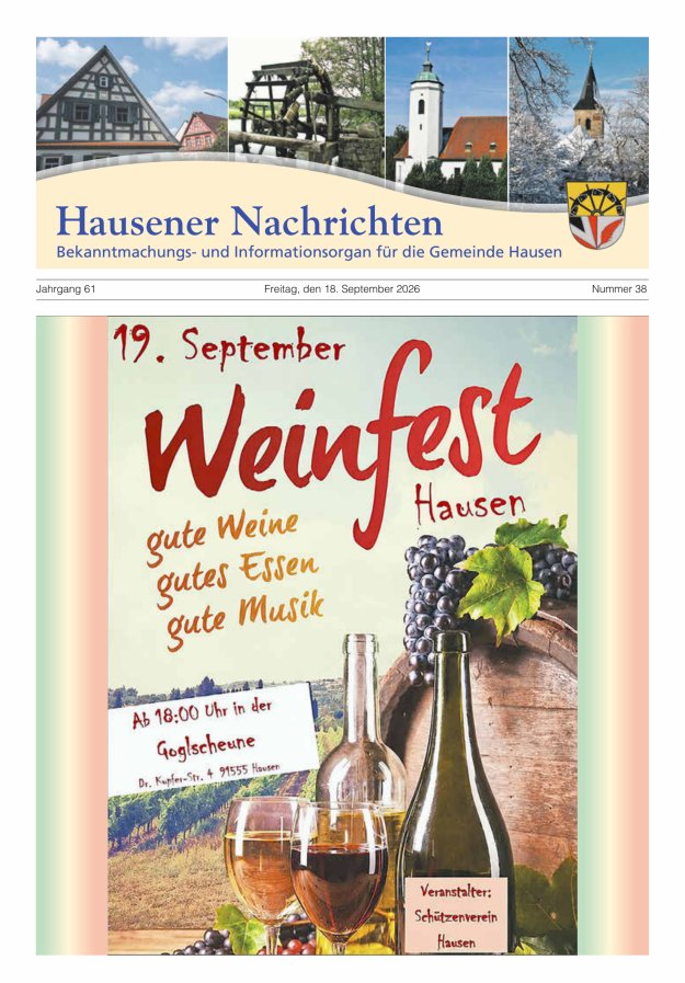 Hausener Nachrichten Titelblatt 38/2026