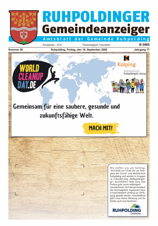 Ruhpoldinger Gemeindeanzeiger Titelblatt 38/2026