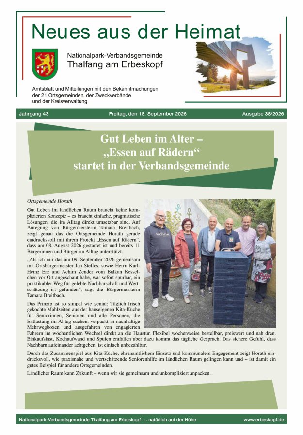 Thalfang aktuell - Amtsblatt VG Thalfang Titelblatt 38/2026