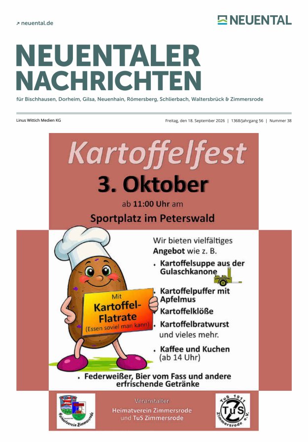 Neuentaler Nachrichten Titelblatt 38/2026