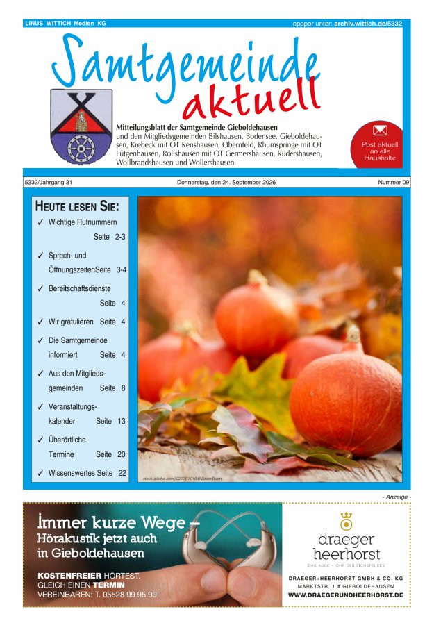 Samtgemeinde aktuell Gieboldehausen Titelblatt 09/2026