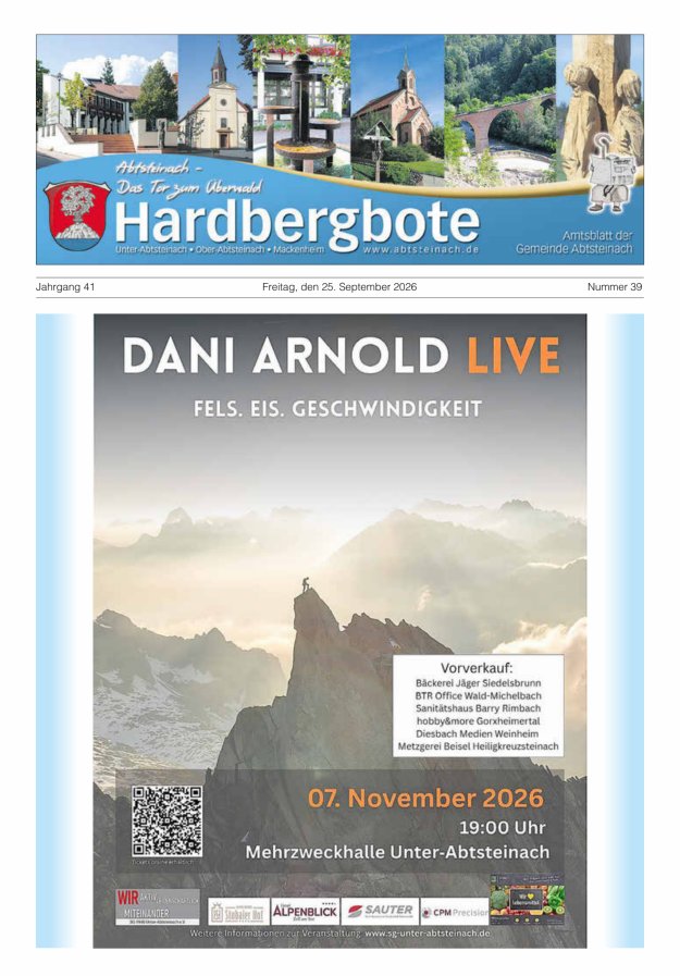 Hardbergbote - Mitteilungsblatt der Gemeinde Abtsteinach Titelblatt 39/2026
