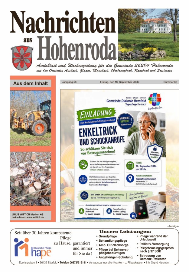 Nachrichten aus Hohenroda Titelblatt 38/2026