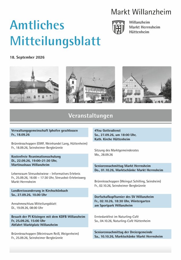 Amtliches Mitteilungsblatt des Marktes Willanzheim Titelblatt 19/2026