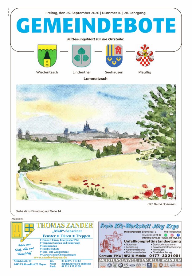 Gemeindebote - Mitteilungsblatt für die Ortsteile Titelblatt 10/2026