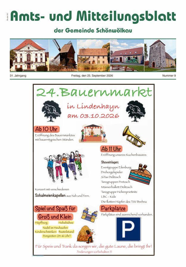 Amts- und Mitteilungsblatt der Gemeinde Schönwölkau Titelblatt 09/2026