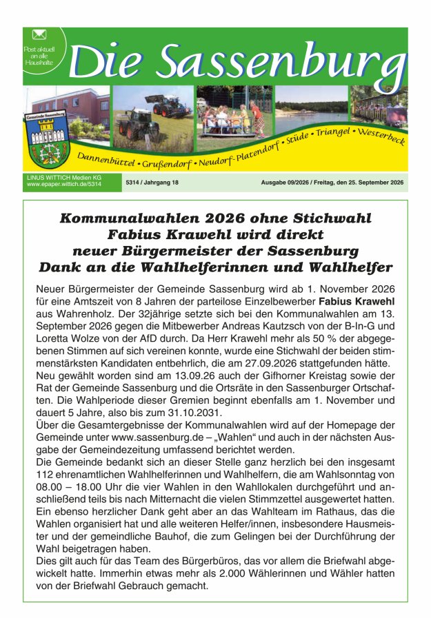 Die Sassenburg Titelblatt 09/2026