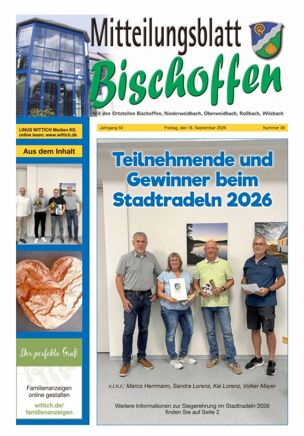 Mitteilungsblatt für die Gemeinde Bischoffen Titelblatt 38/2026