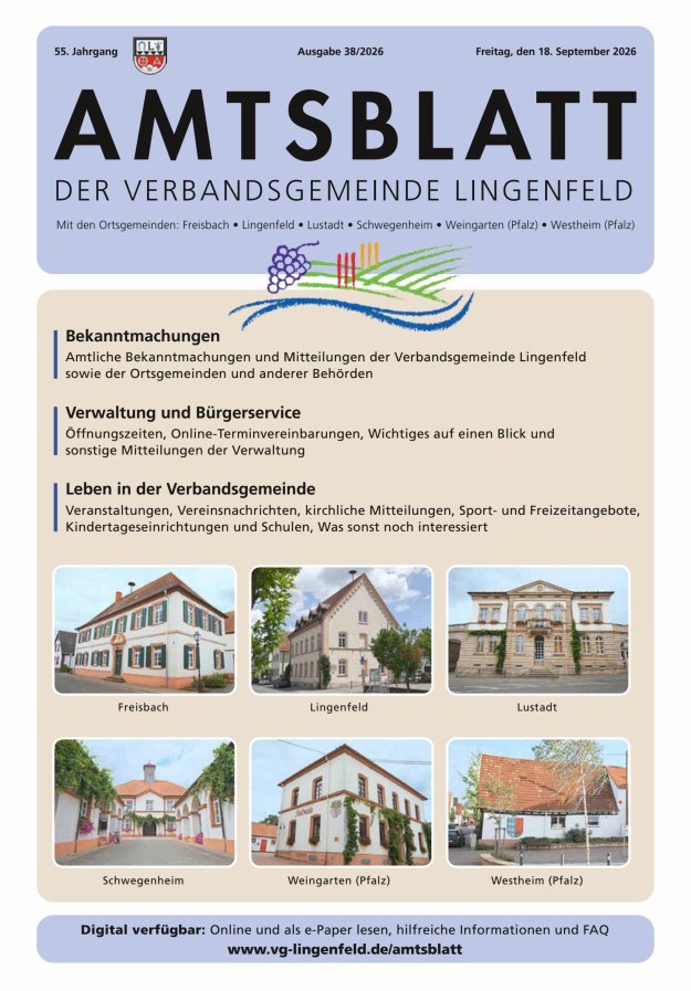 Amtsblatt der VG Lingenfeld Titelblatt 38/2026