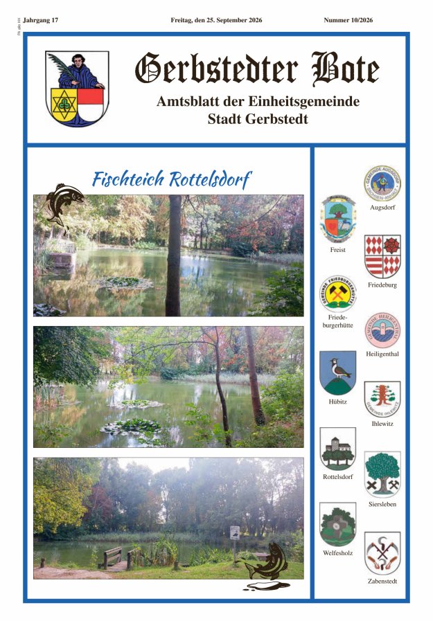 Gerbstedter Bote – Amtsblatt der Einheitsgemeinde Stadt Gerbstedt Titelblatt 10/2026