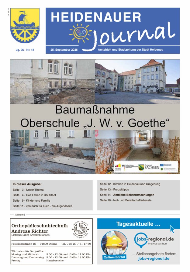 Heidenauer Journal - Amtsblatt und Stadtzeitung der Stadt Heidenau Titelblatt 18/2026