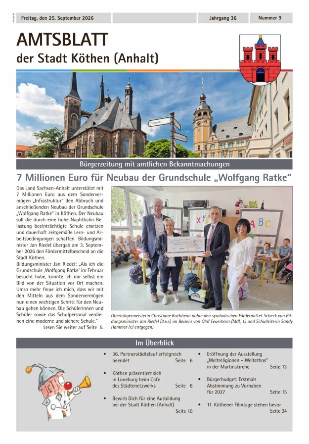Amtsblatt der Stadt Köthen (Anhalt) – Bürgerzeitung mit amtlichen Bekanntmachungen Titelblatt 09/2026