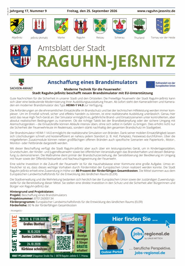Amtsblatt der Stadt Raguhn-Jeßnitz Titelblatt 09/2026