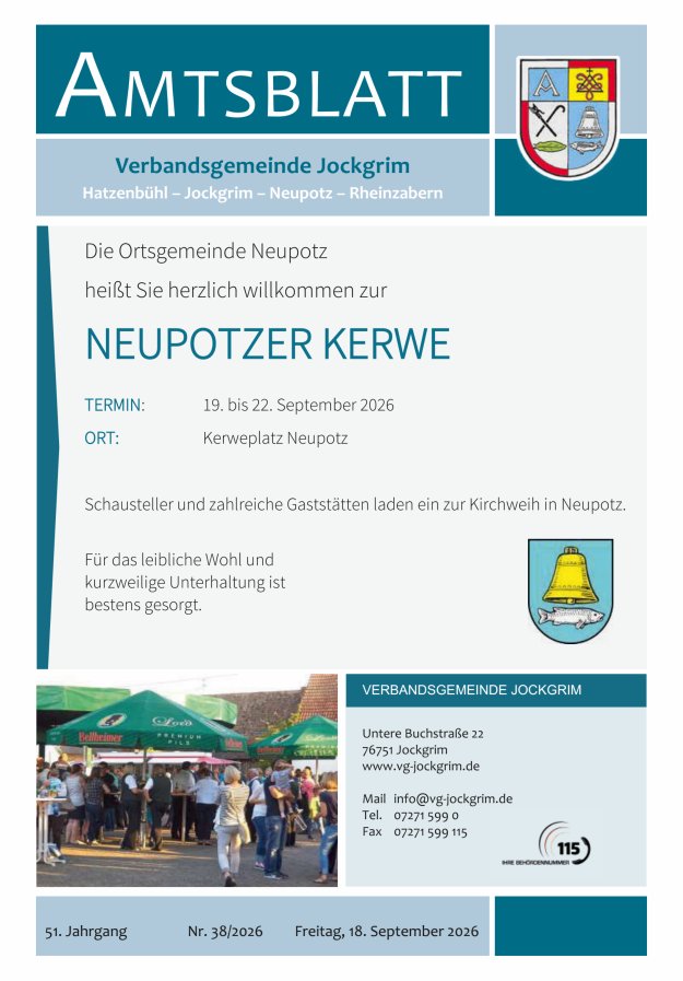 Amtsblatt VG Jockgrim Titelblatt 38/2026