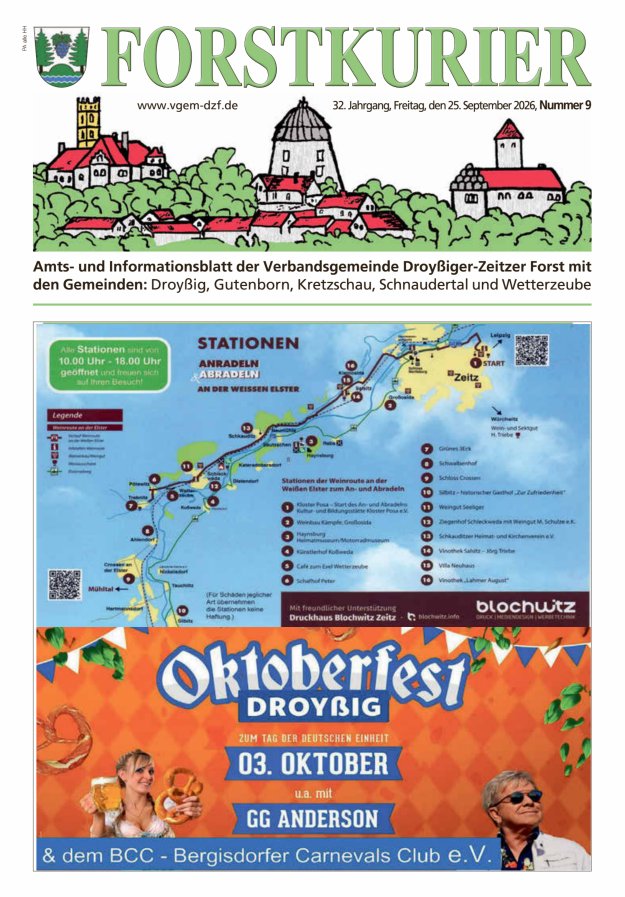 Forstkurier Amts- u. Informationsblatt VG Droyßiger-Zeitzer Forst Titelblatt 09/2026