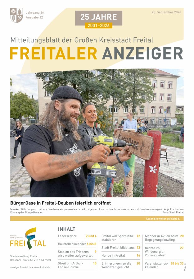 Freitaler Anzeiger - Amtsblatt der Großen Kreisstadt Freital Titelblatt 12/2026