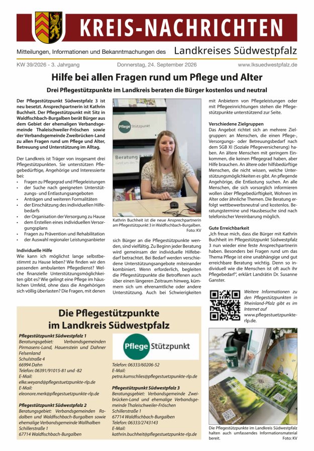 Kreis-Nachrichten - Mitteilungen des Landkreises Südwestpfalz Titelblatt 20/2026
