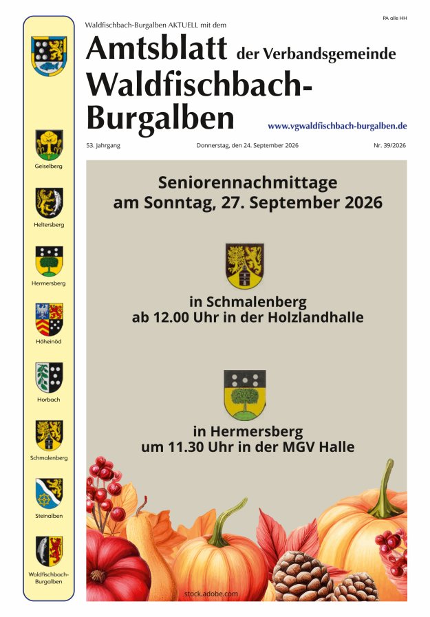 Amtsblatt der Verbandsgemeinde Waldfischbach-Burgalben Titelblatt 39/2026