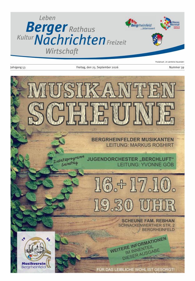 Berger Nachrichten, Bergrheinfeld Titelblatt 39/2026