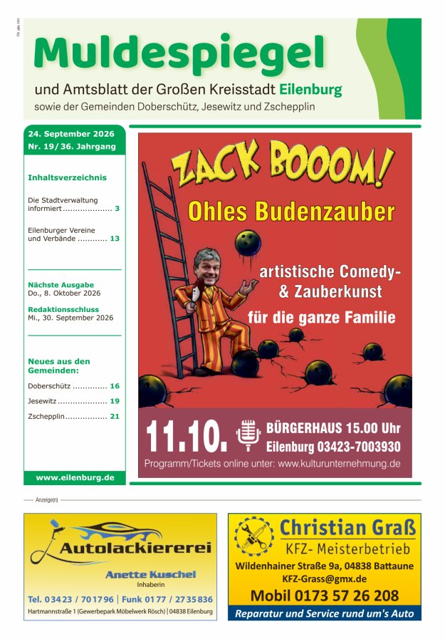 Muldespiegel und Amtsblatt der Großen Kreisstadt Eilenburg und der Gemeinden Titelblatt 19/2026