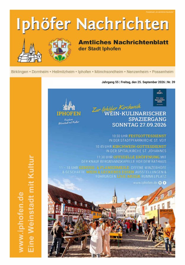 Iphöfer Nachrichten Titelblatt 39/2026