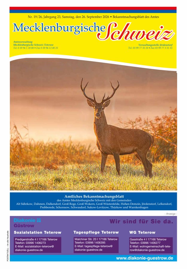 Bekanntmachungsblatt des Amtes Mecklenburgische Schweiz Titelblatt 19/2026