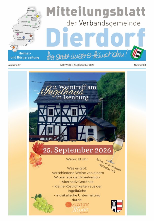 Mitteilungsblatt der Verbandsgemeinde Dierdorf Titelblatt 39/2026