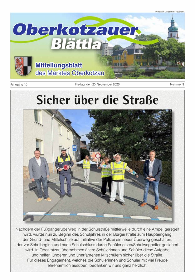 Oberkotzauer Blättla Mitteilungsblatt des Marktes Oberkotzau Titelblatt 09/2026