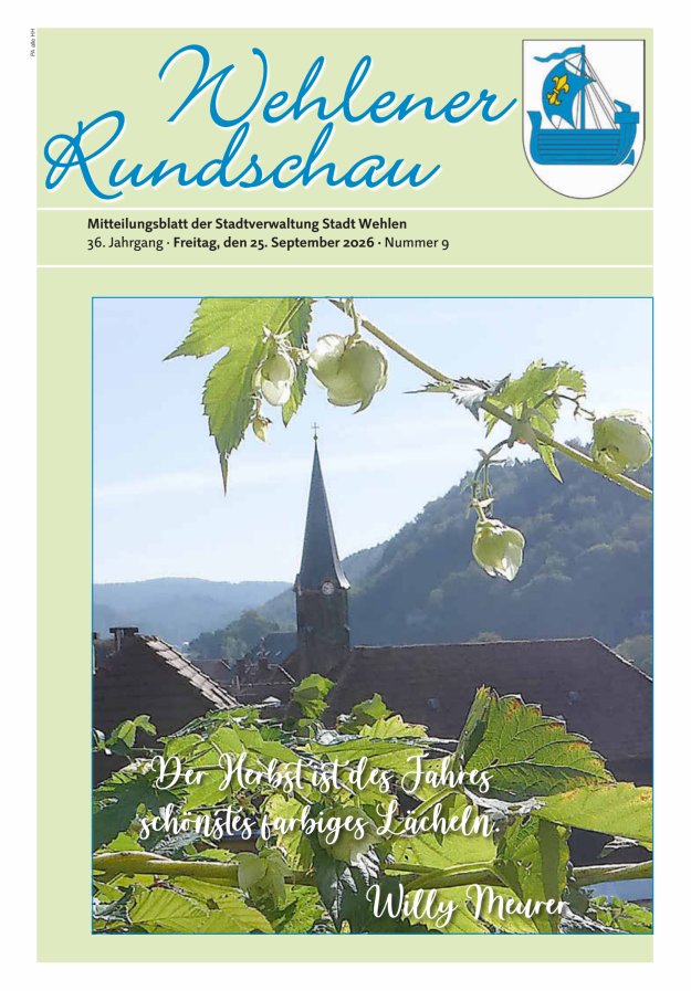 Wehlener Rundschau - Mitteilungsblatt der Stadtverwaltung Stadt Wehlen Titelblatt 09/2026