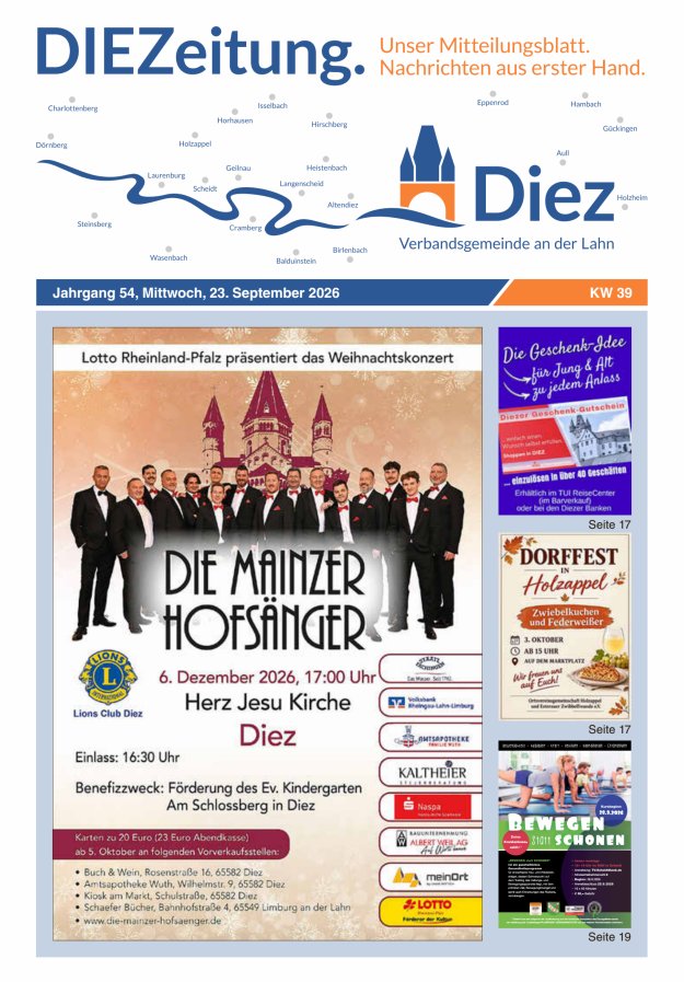 DIEZeitung - Mitteilungsblatt der Verbandsgemeinde Diez  Titelblatt 39/2026