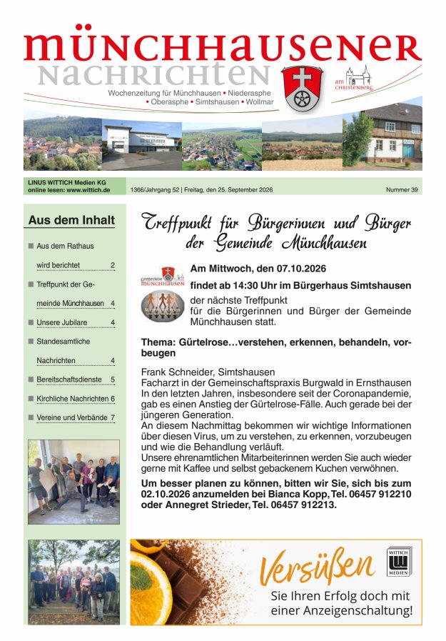 Münchhausener Nachrichten Titelblatt 39/2026