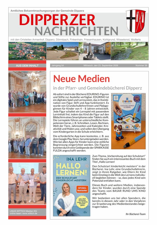 Dipperzer Nachrichten Titelblatt 39/2026