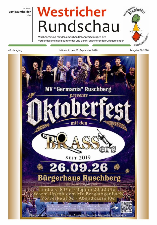 Westricher Rundschau VG Baumholder Titelblatt 39/2026